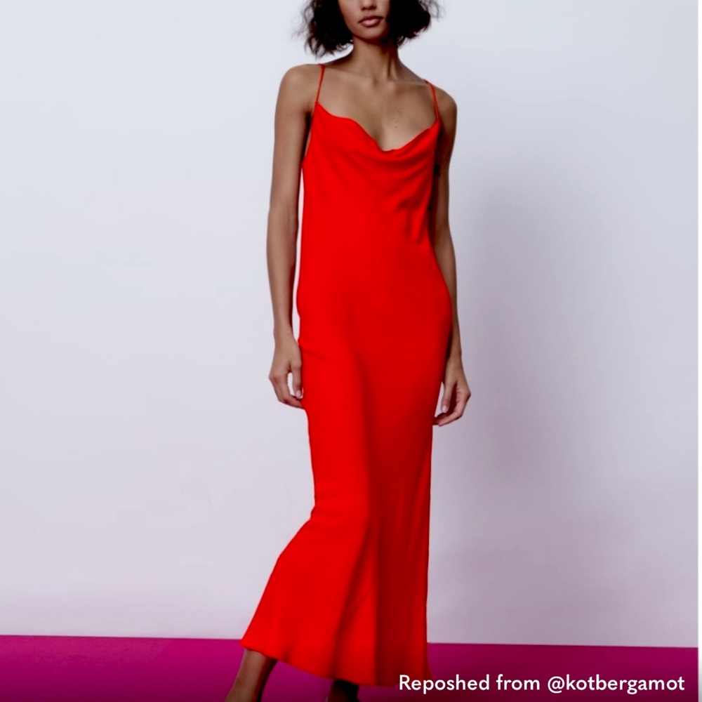 NWT Red Slip Satin MIDI Dress Zara - size small